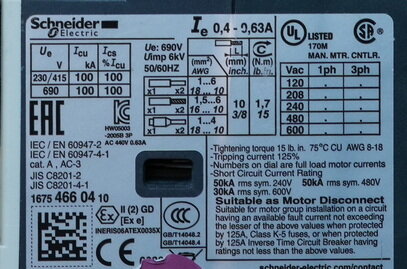 Schneider Electric GV2ME04 motorbeveiligingsschakelaar 3P, 0,40-0,63A