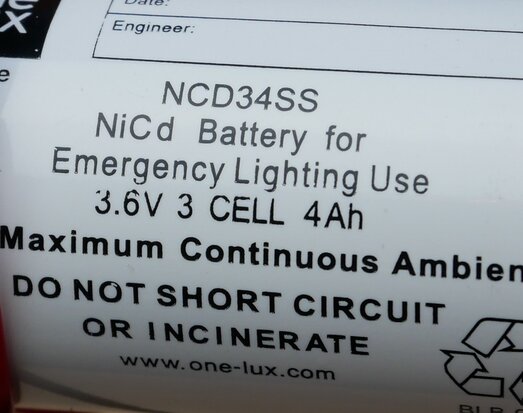 One-LUX NCD34SS NiCd-batterij voor noodverlichting 3,4 V 4Ah