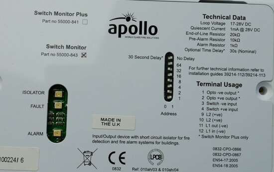 APOLLO 55000-843 XP95 schakelaarmonitor met isolator