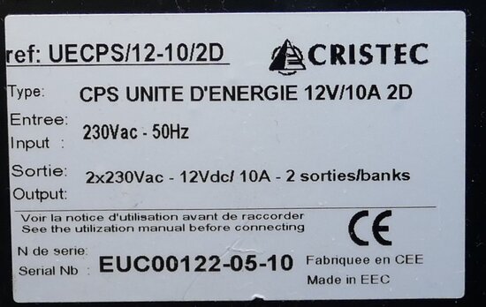 Cristec UECPS/12-10/2D Energie-eenheid CPS2 - 12V-10A 2-uitgangen