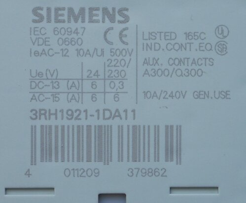 Siemens 3RH19211DA11 Hulpcontactblok, 1NO 1NC