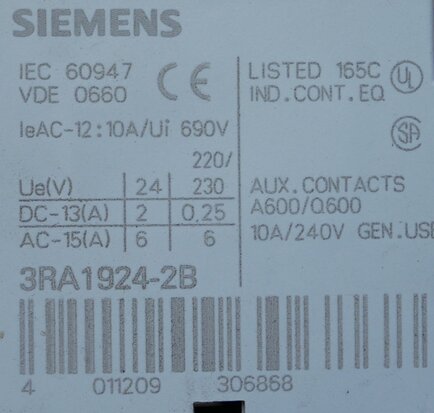 Siemens 3RA19242B Mechanische vergrendeling voor omkeer starter S0,S2,S3