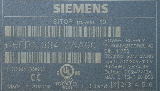 Siemens 6EP1334-2AA00 SITOP Power 10A power supply