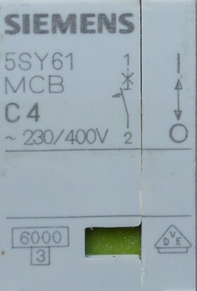 Siemens 5SY61 MCB C4 circuit breaker 1P 4A