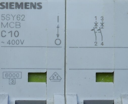 Siemens 5SY62 MCB C10 circuit breaker 2P 10A