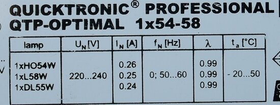 sram QUICKTRONIC QTP 1X54-58 ballast