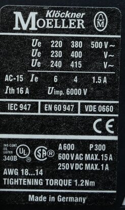 Klöckner Moeller 11 DIL auxiliary contact 1NO+1NC