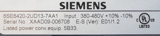 Siemens 6SE6420-2UD13-7AA1 Micromaster 420, 1 HP VS AC Drive 480V 1.2 Amp 0.37 kW