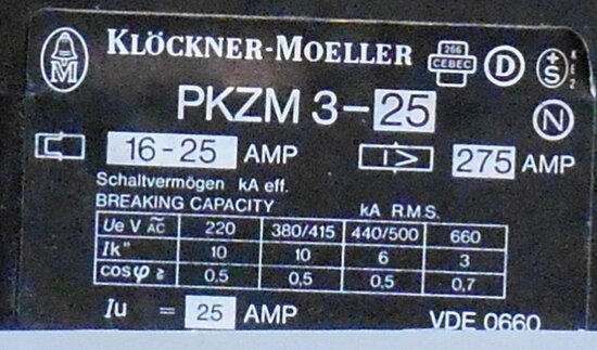 Klockner Moeller Motor Starter PKZM 3-u 16-25AMP