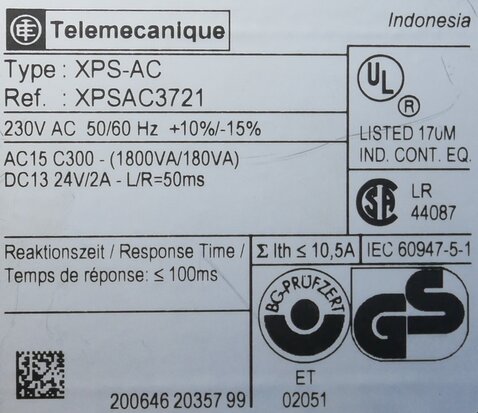 Telemecanique XPS-AC Safety module XPSAC Emergency stop 24V AC / DC, XPSAC3721