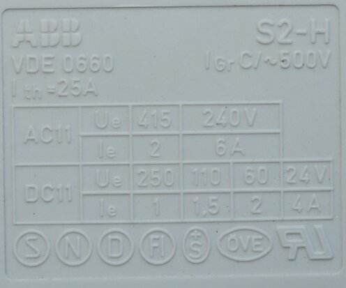 ABB S2-H Auxiliary switch 25A