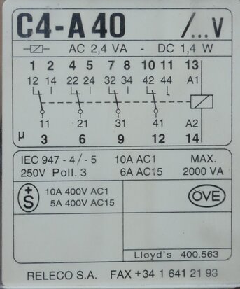 Releco C4-A40 relais MR-C 24 AC incl. relais voet S4-B