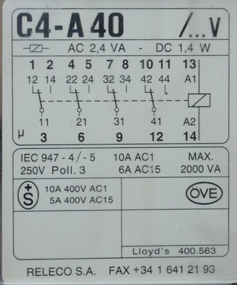 Releco C4-A40 relay MR-C 24 AC incl. Relay base S4-B