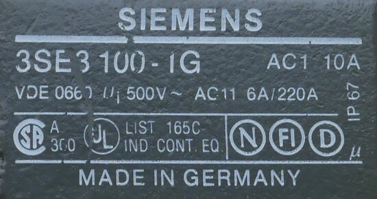 Siemens 3SE3-100-1G eindschakelaar 10A schakelaar 3SE31001G