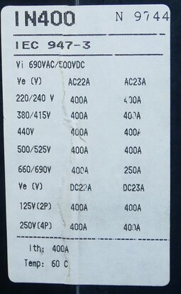 Merlin Gerin IN400 switch-disconnector 400A 4P