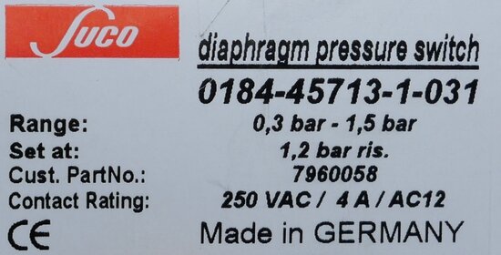 Suco 0184-45713-1-031 pressure switch 0.3 bar - 1.5 bar 250V AC 4A