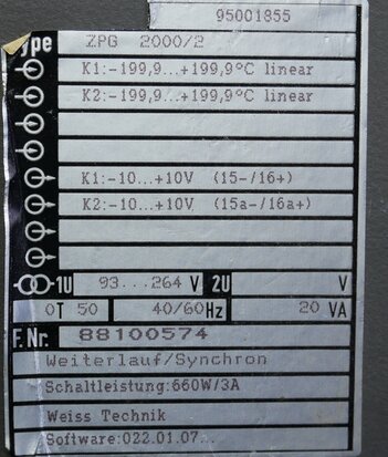 Weiss Technik ZPG 2000/2 controller 660W/3A (95001855)