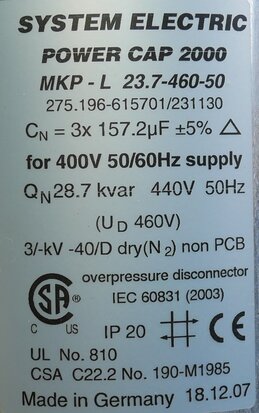 System electric power cap 2000 condensator 400V 3x 157µF