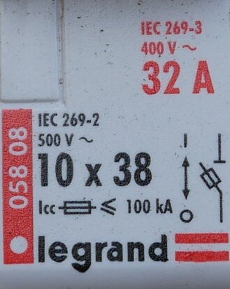 Legrand 05808 fuse holder 1p 10x38mm 32A