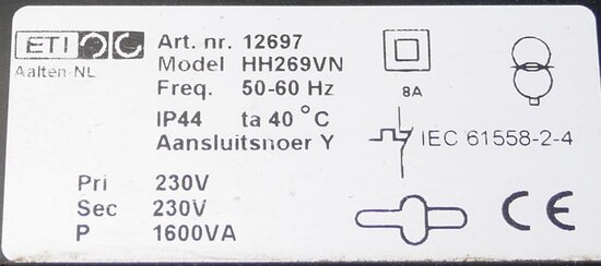 Eti HH269VN Veiligheidstransformator 12697 transformator