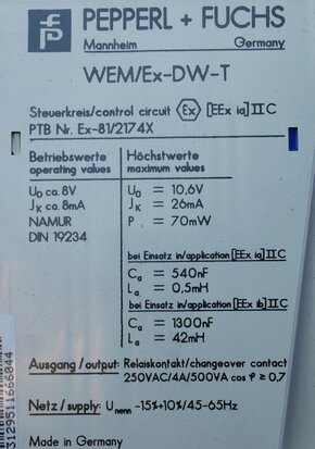 Pepperl+Fuchs WE M/Ex-DW-T Speed Monitor WEM/Ex-DW-T