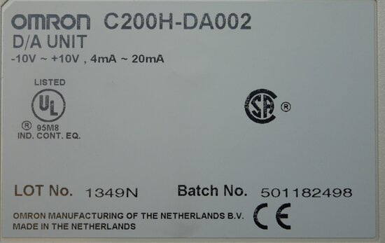 Omron C200H-DA002 plc D/A Unit. -10V tot +10V, 4mA to 20mA