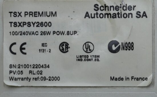 Schneider Electric TSXPSY2600 TSX Premium 100/240vac 26w Power Supply