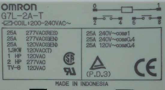 Omron G7L-2A-T Plug-in relay 200-240 VAC 25 A 2x NO