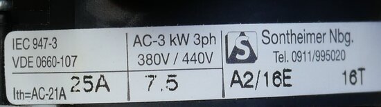 Sontheimer A2 / 16E on / off switch 2 positions 25A