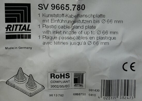 Rittal SV 9665.780 Kabeldoorvoeringsplaat Isolatiemateriaal Grijs (RAL 7032)