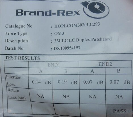 Brand-Rex HOPLCOM3020LC293 LC Duplex 50/125 OM3 patch kabel