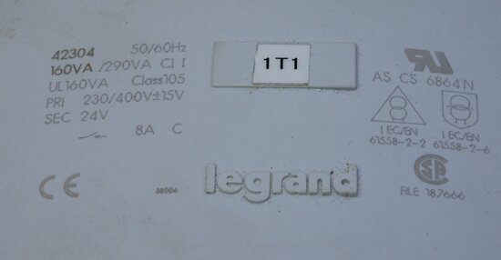 Legrand 42304 transformer 160VA Pri: 230 / 400V Sec: 24V