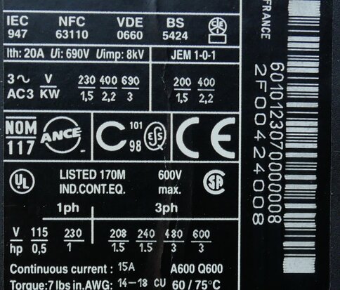 Telemecanique LC2K0601P7 contactor 230V ac LC2K0601