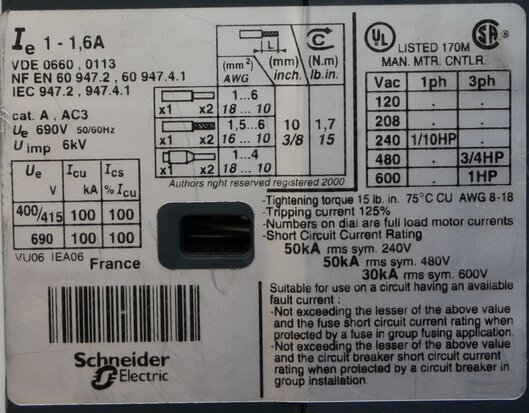 Telemecanique GV2ME06 Motor protection switch 1-1.6A