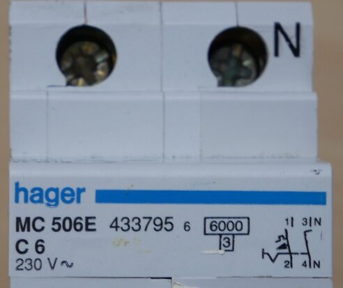 Hager MCN506E installatieautomaat C6 1P+N 6A 230V