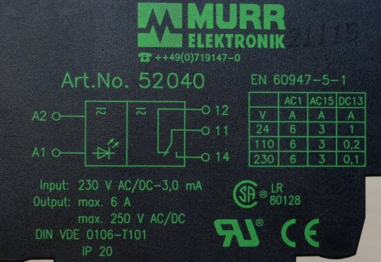 Murr Elektronik 52040 Industrieel relais 230 V DC/AC 6 A 1x wisselcontact