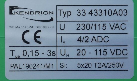 Kendrion 3343310A03 Single-phase overexcitation rectifier