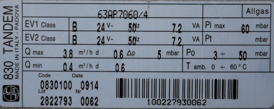 830 Tandem 63AP7060/4 gas valve 