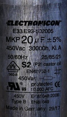 Electronicon E33.E93-502005 Capacitor 20 uf 450 V AC