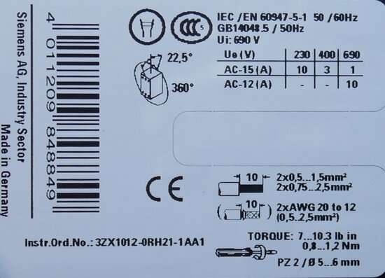 Siemens 3RH21311BF40 Auxiliary contactor, 3NO+1NC, DC110V