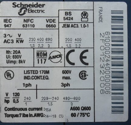 Telemecanique LP1K0610BD magneetschakelaar 24V DC 2,2KW 6a 3P 1NO