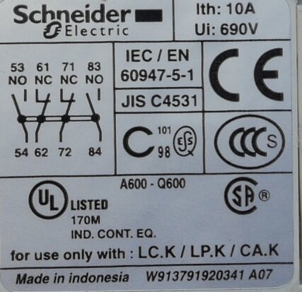 Schneider Electric LA1KN22 auxiliary contact block 2NC+2NO