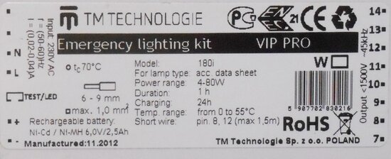 TM TECHNOLOGIE VIP180PRO noodverlichting voeding 180i