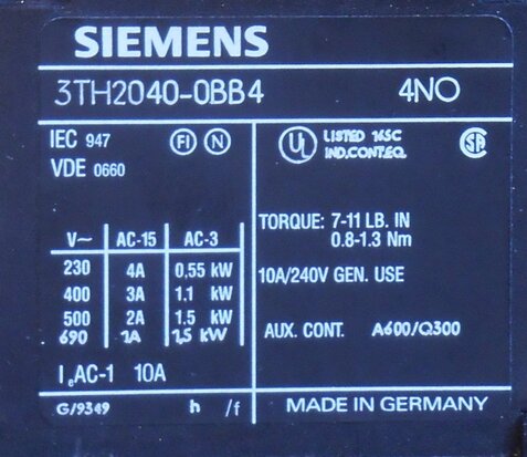 Siemens 3TH20 40-0BB4 magneetschakelaar 4NO