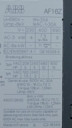 ABB AF16Z-30-10-21 Contactor 7.5KW 400V 3P 1NO, 1SBL176001R2110