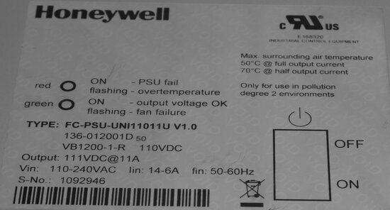 Honeywell FC-PSU-UNI11011U V1.0 voeding