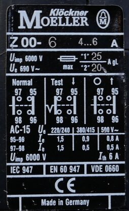 Moeller Z00-6 Relay Thermal Overload Relay 4-6A