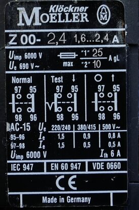 Moeller Z00-2,4 relais Thermische overbelastingsrelais 1,6-2,4A