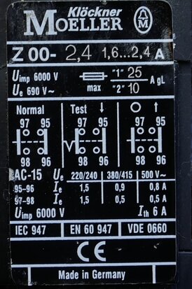 Moeller Z00-2.4 Relay Thermal Overload Relay 1.6-2.4A