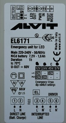 Alvit EL6171 LED Emergency set 60 V, Autonomy 1 h, Batt 7.2 V, 1.6 Ah